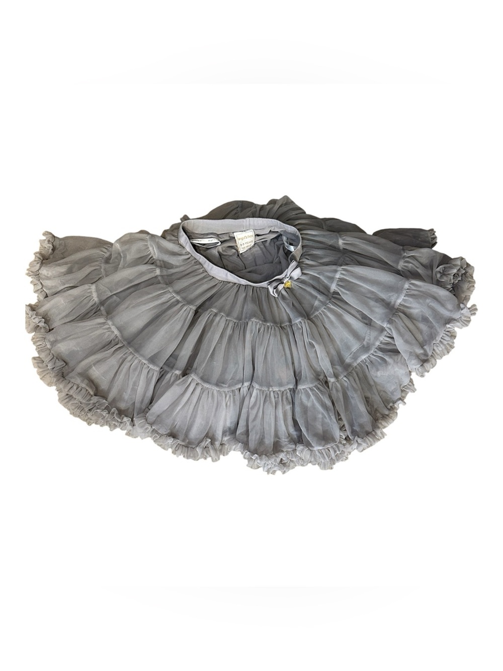 Angel Face Vintage Gray Ruffled Tu Tu Skirt with bow & Gold Wing/Heart on Waist
